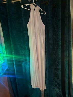 White Pleated Halter Maxi Dress